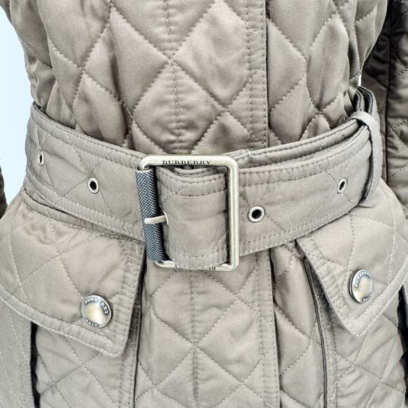 Burberry Quilted Coat Winter Down Finsbridge Plaid Jacket Check Olive Green XS - Picture 16 of 16